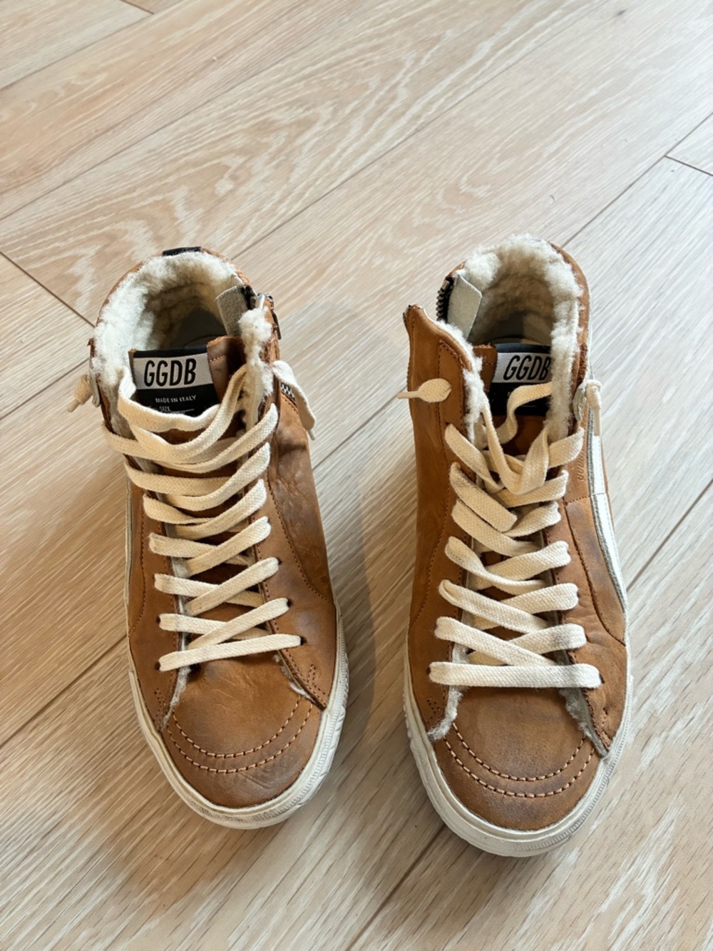Golden Goose GGDB Brown Shearling High-Top Sneakers
